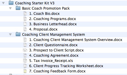 List of files in the Coaching Starter Kit
